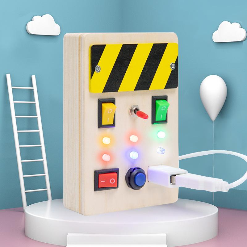 

Игрушка-доска Монтессори, деревянная сенсорная со светодиодными световыми кнопками, подключаемый провод, для малышей, детей, Монтессори, образовательная