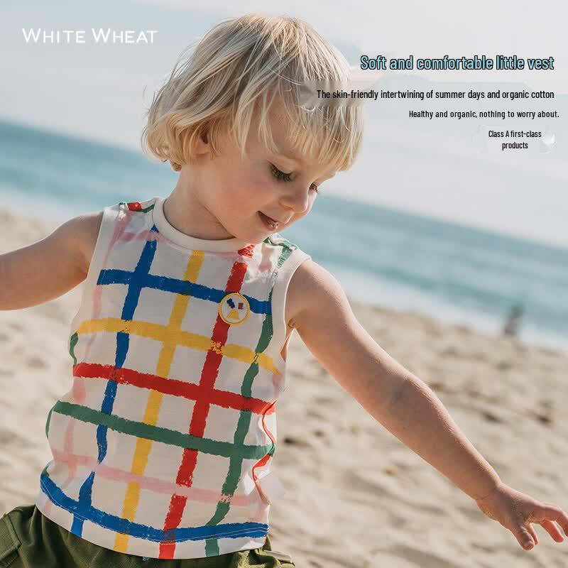 White Wheat Kids Striped Cotton Vest 90cm