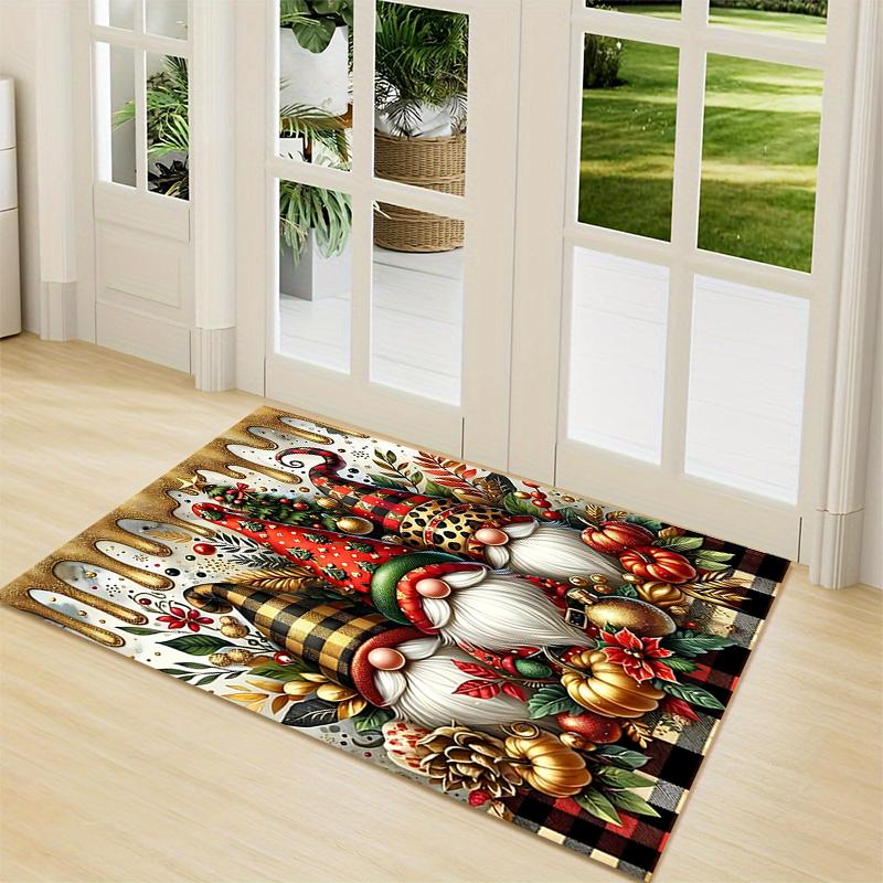 1Pc Holiday Gnomes Celebration Carpet Rug Soft Washable Antislip Home Living Room Sofa Mats Personalized Christmas Rug