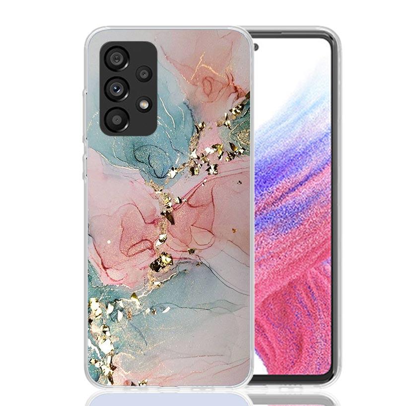Fashion Gold Pink Geometric Marble Case Phone Cover for Samsung Galaxy A17 A16 A15 A14 A13 A56 A55 A54 A53 A36 A35 A34 A33 A26 A
