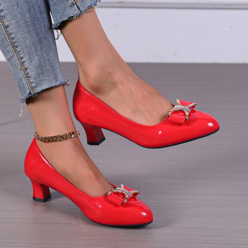 2026 Spring New Women's Leather Shoes Fashion Professional High Heels Black Red Shallow Mouth Comfortable Work Office Shoes34-43
