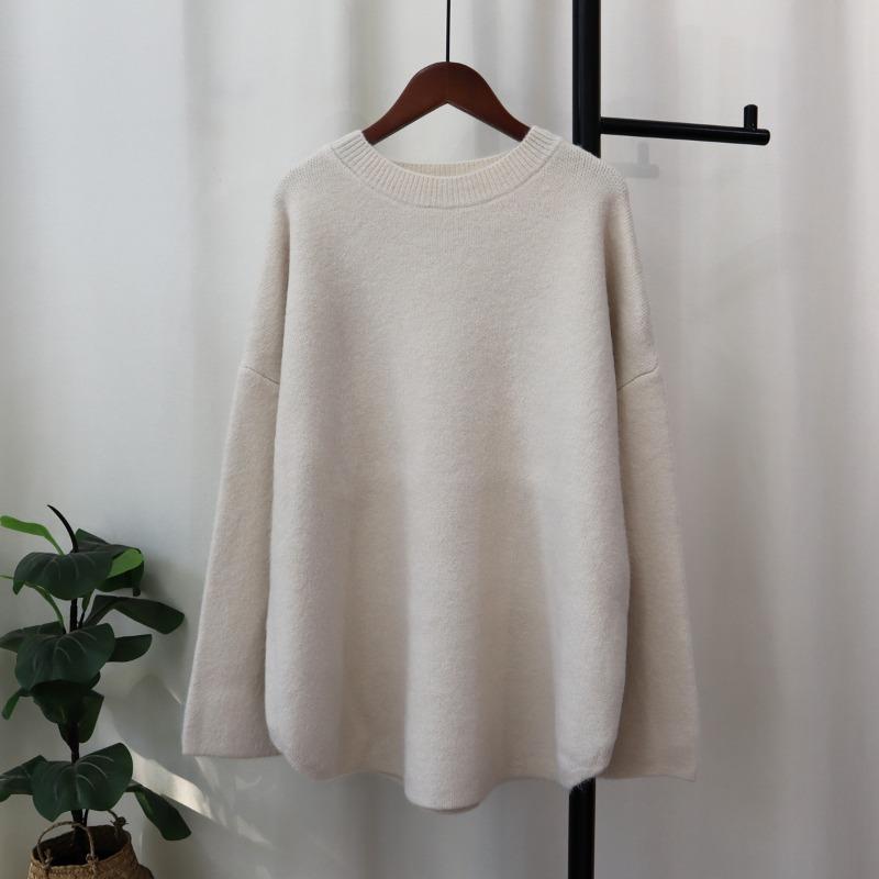 

Утепленный однотонный свитер средней длины, женский осенне-зимний, новый, свободный, мягкий, с ленивым ветром, пуловер One size абрикосовый