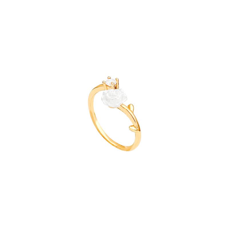Korean Style Zircon Camellia Adjustable Ring - Fresh Design for Women