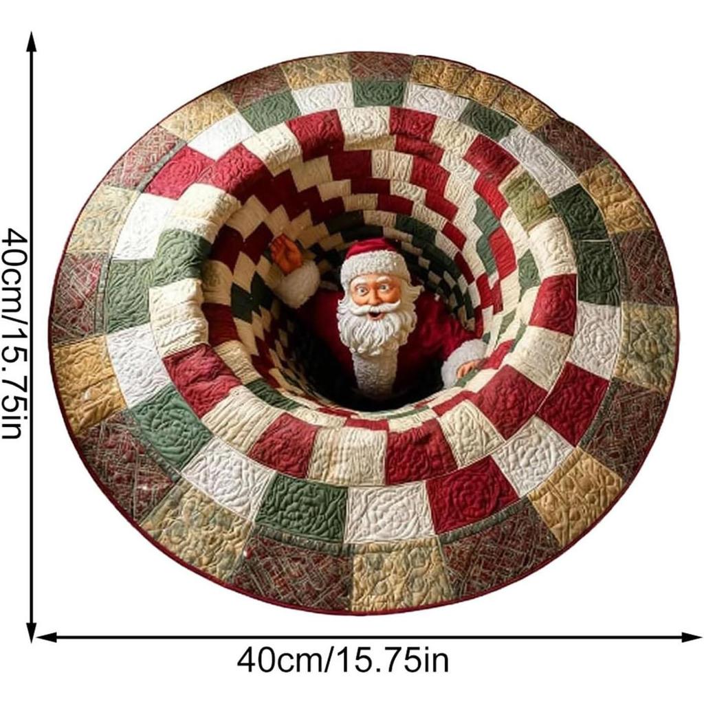 16inches Christmas 3D Rugs Round Rugs Non-Slip Xmas Optical Illusion Rug Carpet Soft Mat
