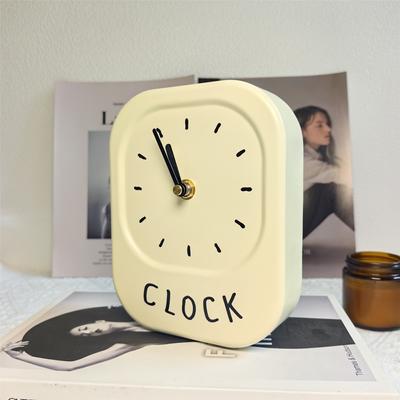 Nordic Wall Clock Desk Cream White Iron Clock Wall Decoration for Bedside Table Living Room Home Docor Desk Korean Style Docor