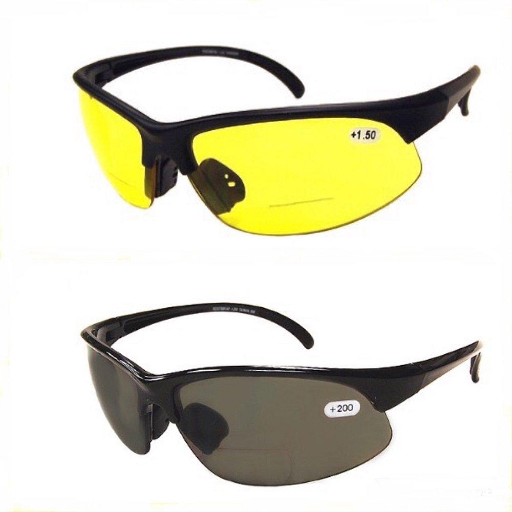 

2 Pairs Bifocal Half Rim Sports Style Lens Outdoor Reading Sunglasses US L Yellow/Smoke Size
