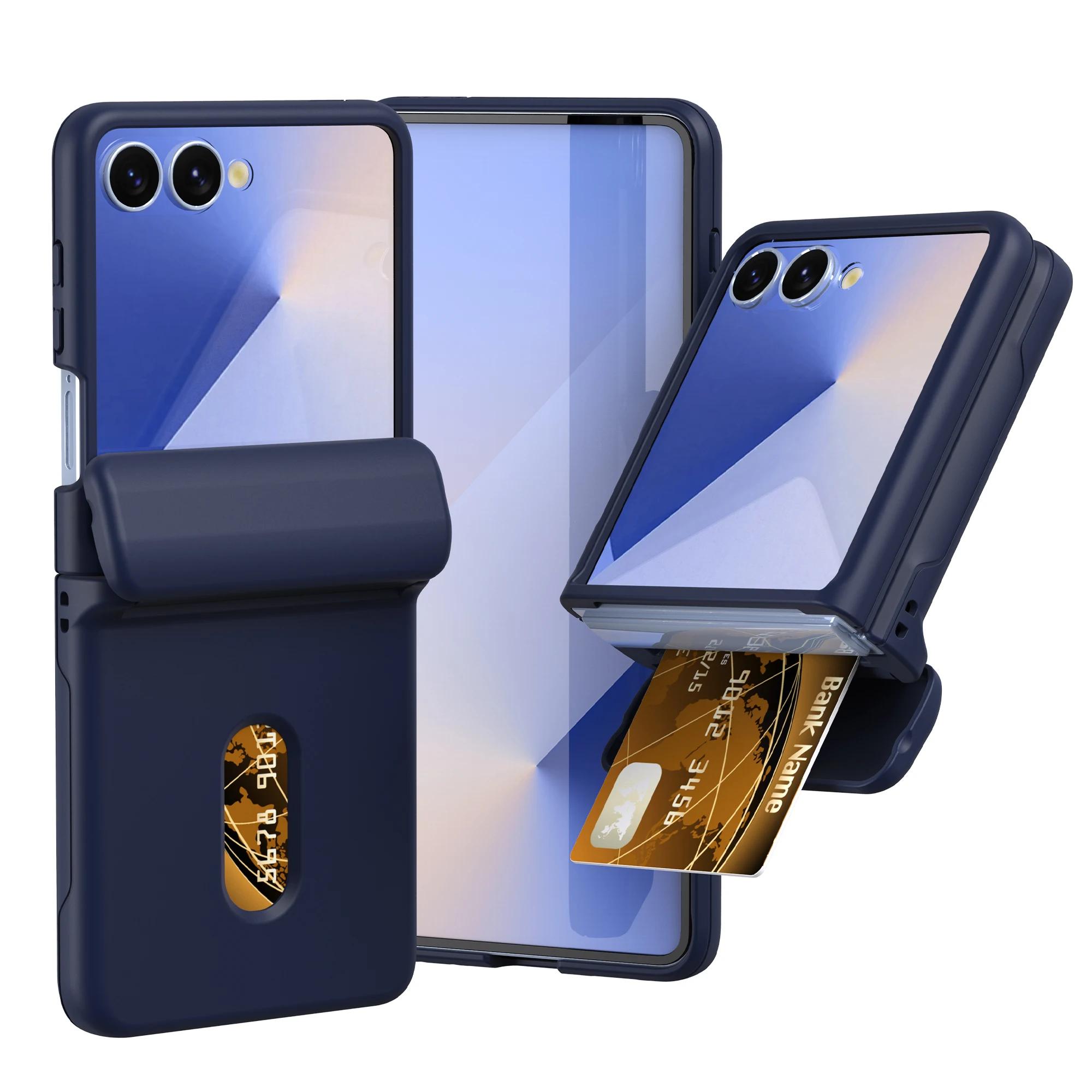 

Luxury Fashion Ultra Thin Protection Cover for Samsung Galaxy Z Flip 7 6 5 4 3 5G Shockproof Frosted Card Holder Flip Phone Case Galaxy Z Flip7 тёмно-синий