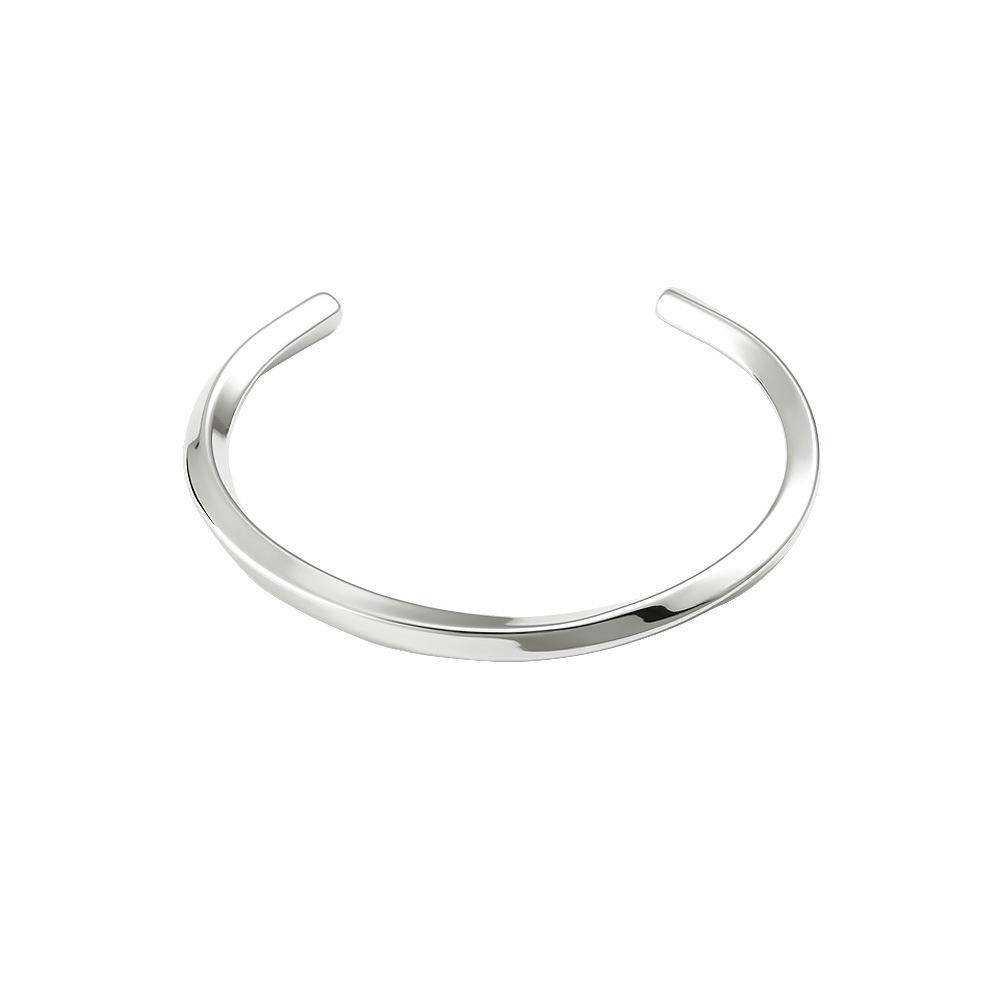 Polished Stainless Steel Unisex C-shaped Open Bangle Bracelet