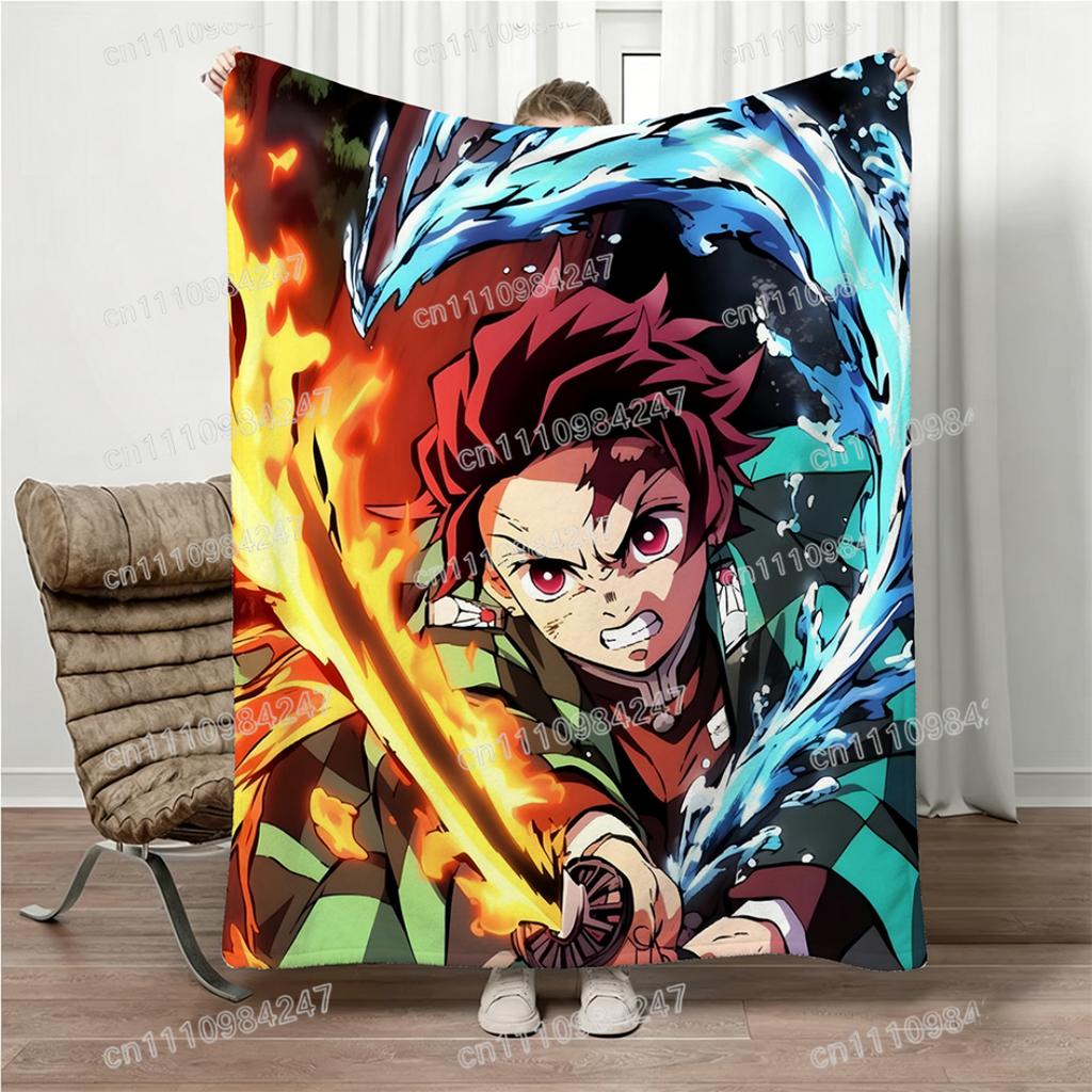 Summer Demon Slayer Rengoku Kyoujurou Blanket Anime Print Flannel Blanket Parent-child Nap Blanket for Bed Couch Office