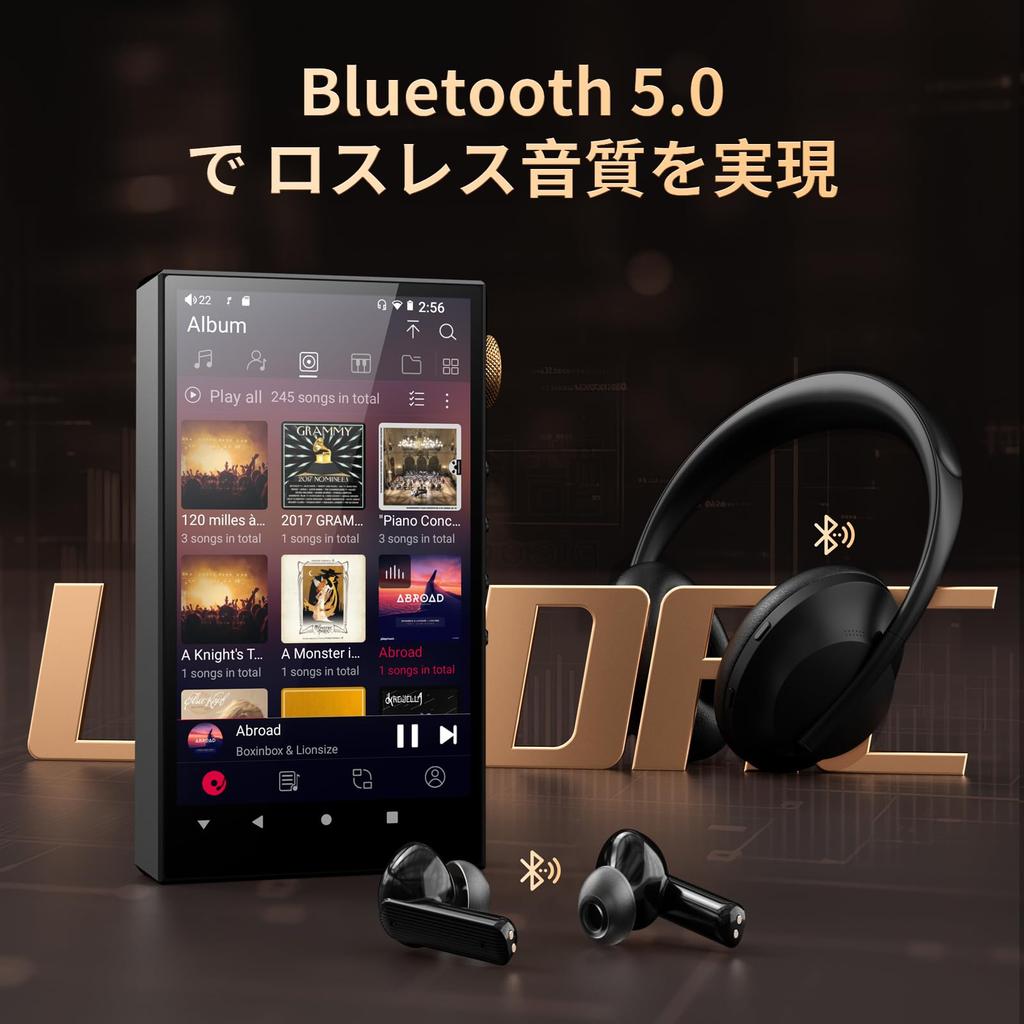 160GB Spotify-compatible player, Hi-Res MP3 player, DSD512 audio player, HIFI, Bluetooth 5.0, WiFi compatible, 4.4mm balanced jack, dual ESS DAC, 4.02