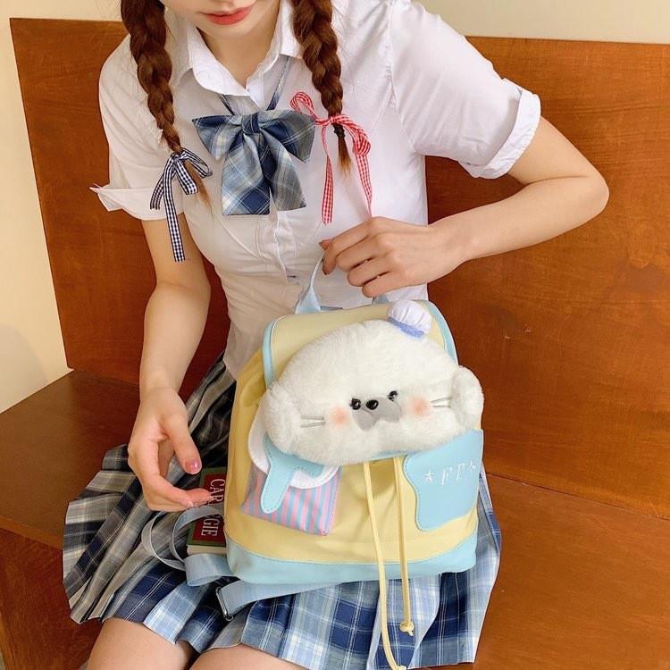 Otter Style Forest Puppy Puppet Cartoon Backpack Student Bag With Drawstring