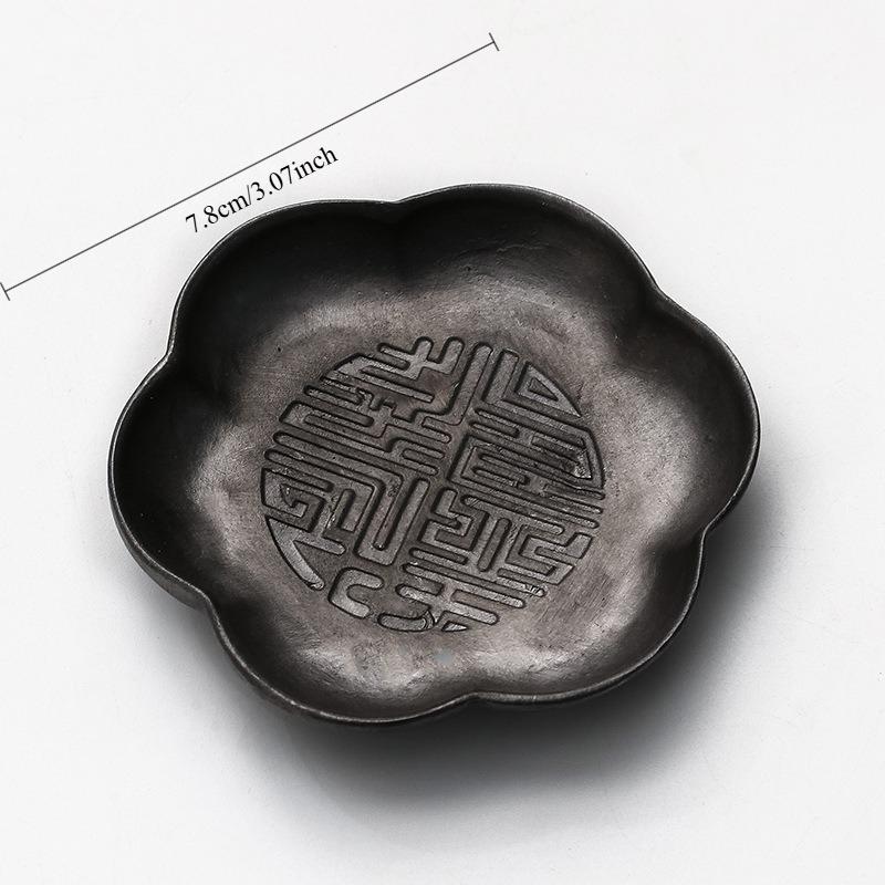 Antique Tin Cup Mat, Hand Hammered Metal Tea Saucer, Non-Slip Japanese Style Tea Tray Pad, Kung Fu Tea Accessories