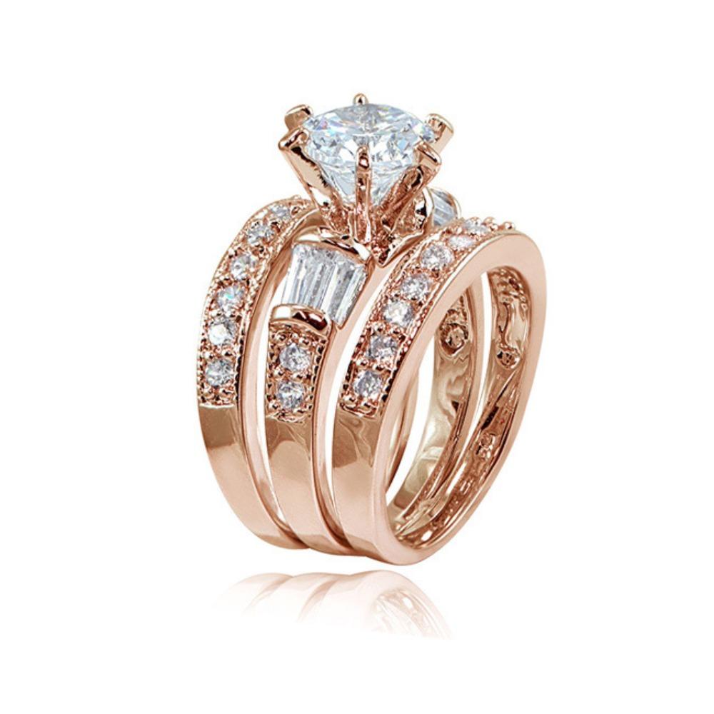 Unique Rectangle Zirconia Triple Ring Set Sterling Silver Engagement Wedding Band Jewelry