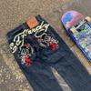 Potlačené Street Jeans pánske Y2K hip-hopové nohavice s vysokým pásom rovné retro voľné široké nohavice džínsové nohavice Európske a americké
