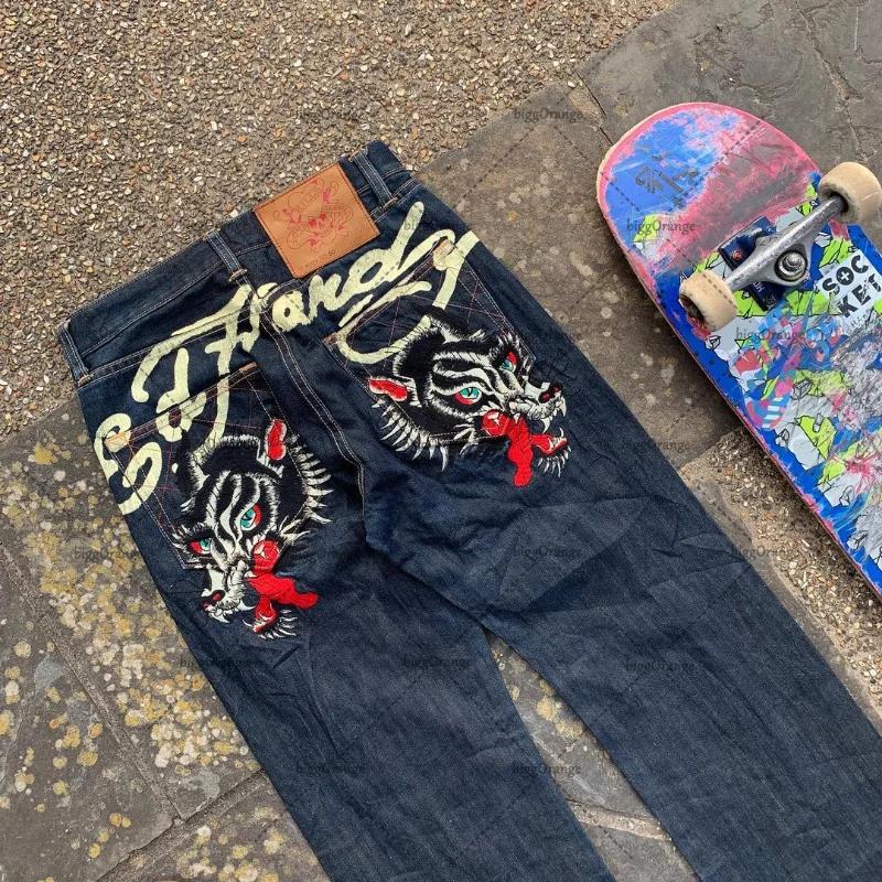 Potlačené Street Jeans pánske Y2K hip-hopové nohavice s vysokým pásom rovné retro voľné široké nohavice džínsové nohavice Európske a americké