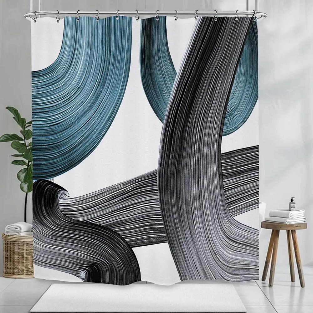 Abstract Turquoise Blue Printed Shower Curtain Modern Minimalist Contemporary For Bathroom Decor