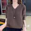 Spring Plus Size Women's Long-sleeved Knit Sweater Mother Plus Fat To Increase V-neck Lazy Style Solid Color Loose Top
