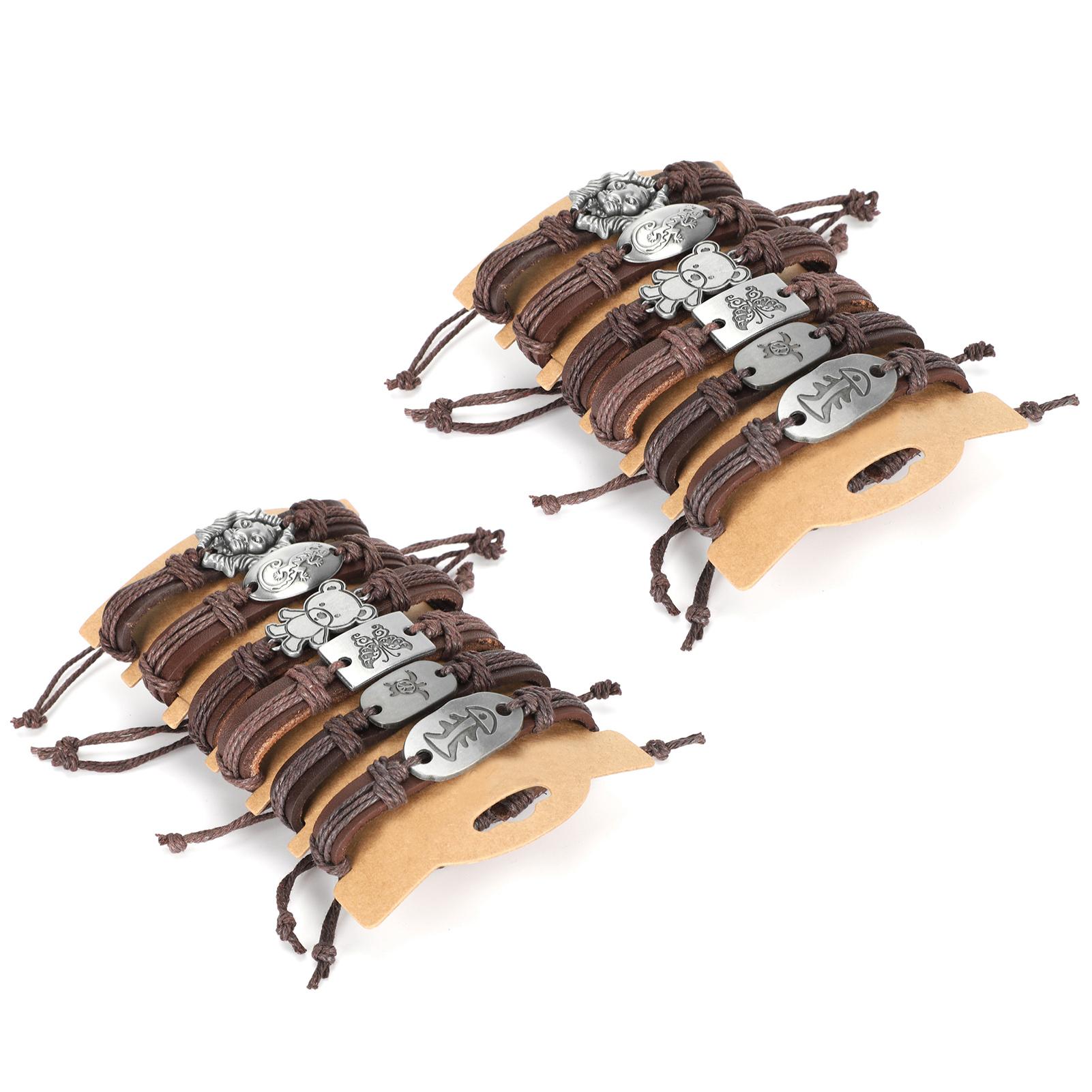 2 Набора Ретро Вязаный Браслет из Искусственной Кожи Унисекс Мультяшный Модный Регулируемый Браслет