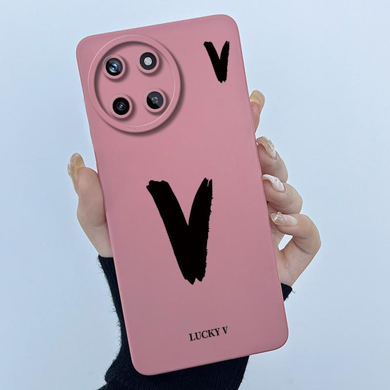 For Realme 11 4G Case Cover Lucky Initial Letter Shockproof Silicone Soft Matte Phone Bumper for Oppo Realme11 4G RMX3636 Casing