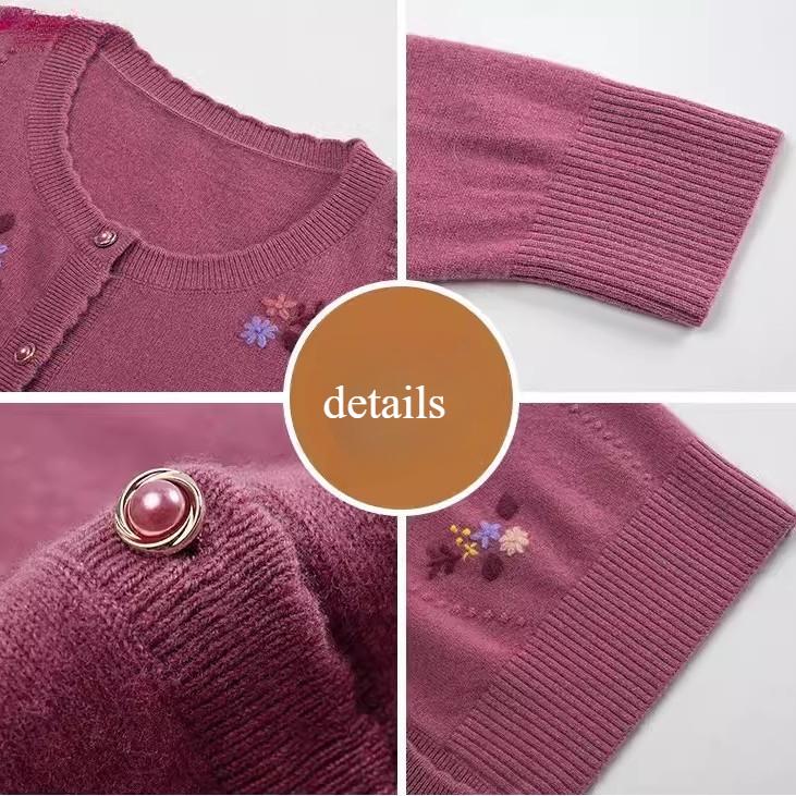 Autumn Winter Women's Wool Cardigan Round Neck Embroidered Knitted Jacket Cardigan Top