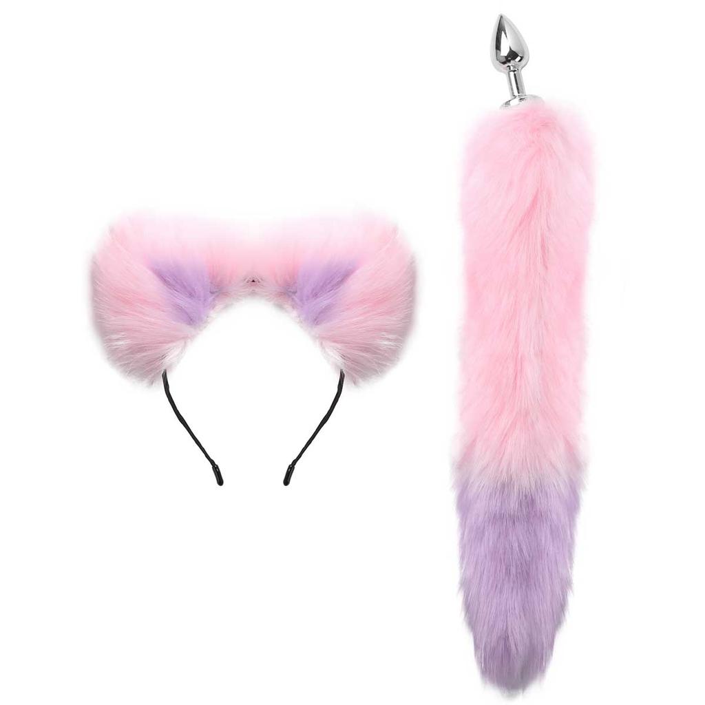 Frauen Erotische Cosplay Sex Kostüm Set Schwanz Metall Anal Butt Plug Spielzeug mit Faux Pelz Tier Ohren Stirnband Erwachsene Sex spiel