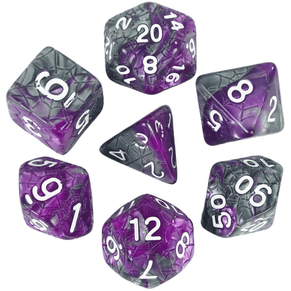 Mixing Color Dice DND 7pcs Polyhedral Dice Set with Engraving Spider Web Effect for DND RPG Magic Gathering Table Game D&D Dice