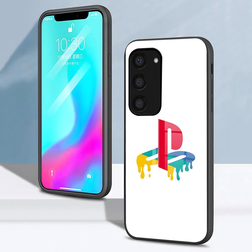 

P-PlayStationes Logo Phone Case For Samsung S26 S25 S24 FE S23 S22 S21 Plus S20 Ultra Note20Ultra Black Glass Cover Galaxy S21 plus5G