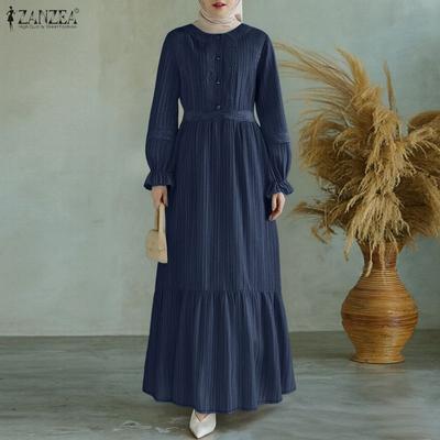 Women Casual Round Neck Long Sleeve Loose Muslim Dress