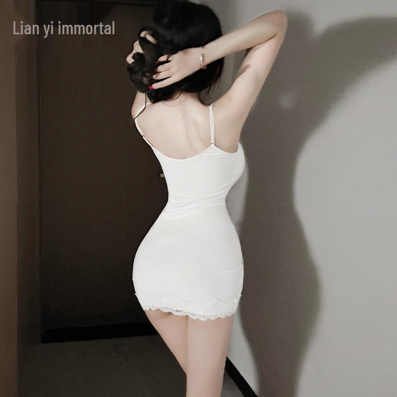 Xianyi Pure Desire Lace Splice Sexy Bodycon Sling Dress - Solid Color Sleepwear 689