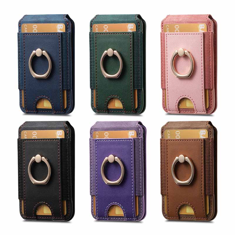 Ring Grip Strong Magnet PU Leather RFID Blocking Magnetic Card Holder Wallet for Iphone 17 16 15 14 13 12 Series Phone Wallets