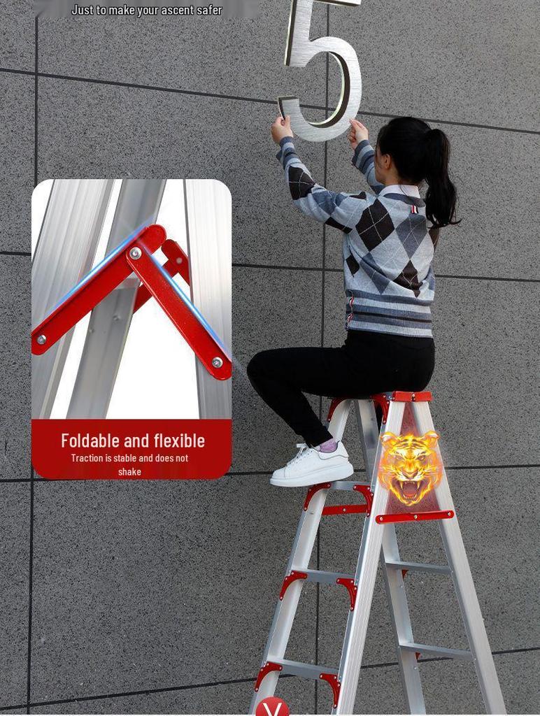 4m Aluminum Alloy A-Frame Ladder: Thickened, Non-Extendable, Foldable Household and Engineering Use