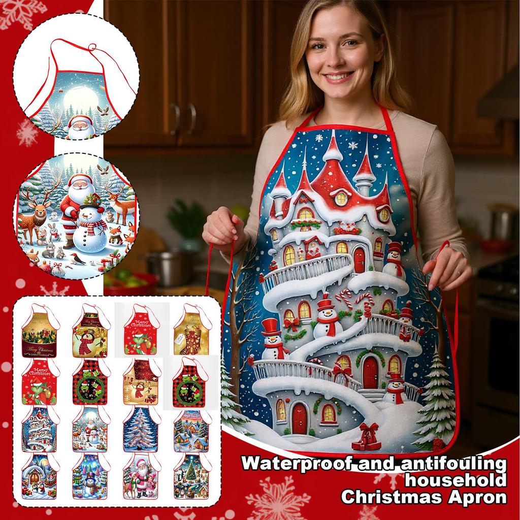 Christmas Claus Print Apron Waterproof And Stain-Resistant Household Christmas Apron