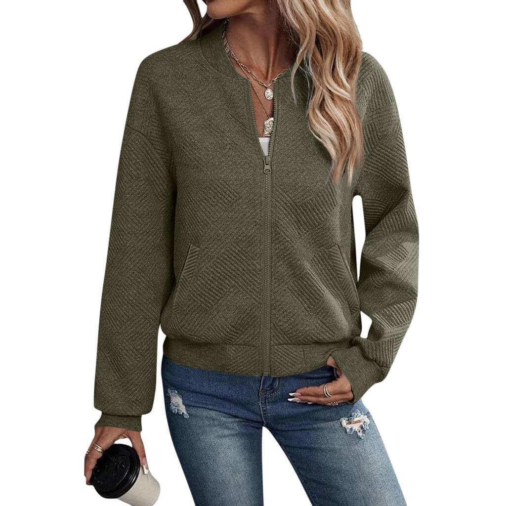 2024 New Autumn Long Sleeve Zipper Cardigan Solid Color Jacket