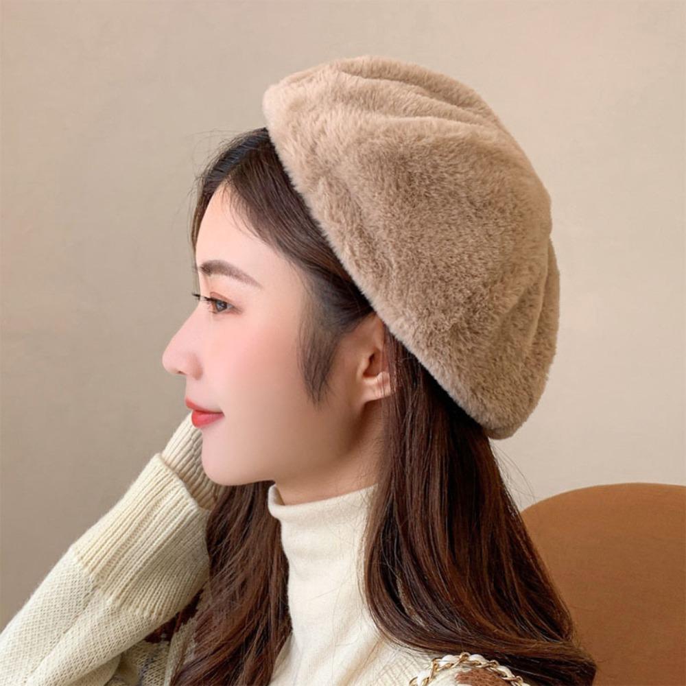 Fashionable Beret Soft and Skin Friendly Warm Hat Leisure Plush Hat  Summer
