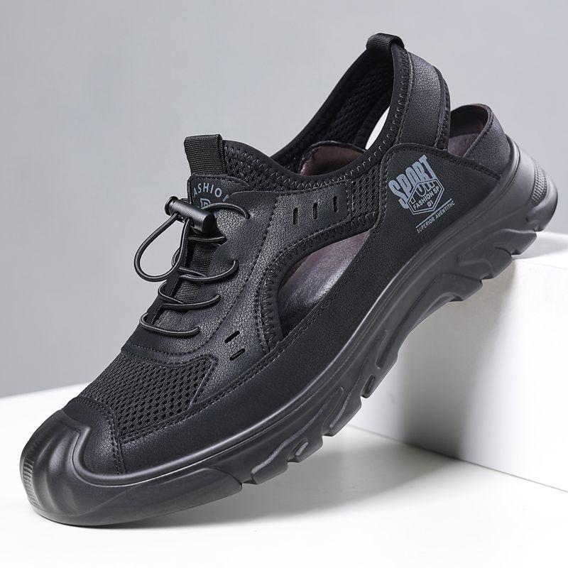 Men S Breathable Hollow Out Lace Up Casual Outdoor Slip On Versatile Lightweight Driving Sandals