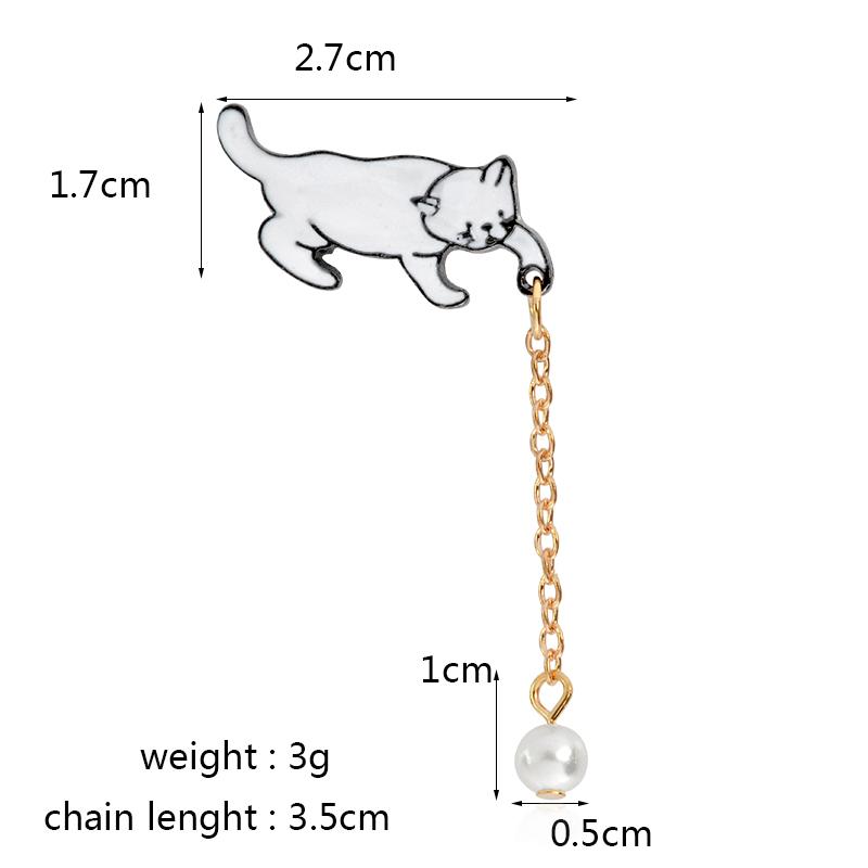 Miss Zoe Niedliche Cartoon Katze Kätzchen Perle Metall Brosche Anstecknadeln mit Kette DIY Knopf Anstecknadel Jeansjacke Ansteckplakette Schmuck Geschenk für Kinder