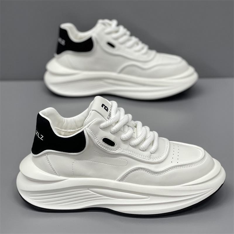 2025 Autumn/Winter Men's Trendy White Casual Dad Shoes: Thick Sole, Height-Boosting, Comfortable