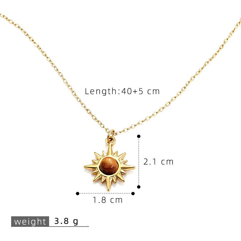 Retro Sunflower Tiger's Eye Choker: Stainless Steel Eight-Pointed Star Necklace