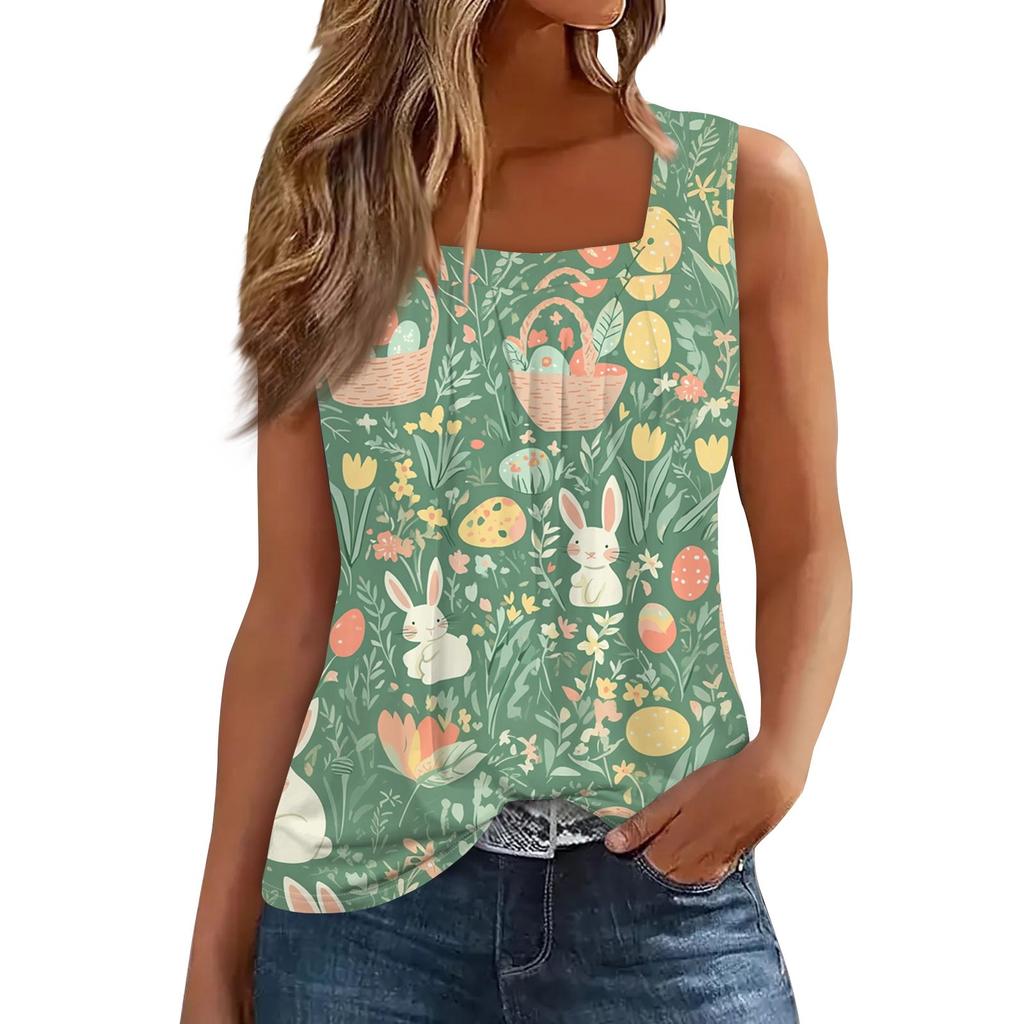 Dámské módní ležérní letní tričko se čtvercovým plisovaným límečkem vesty s potiskem