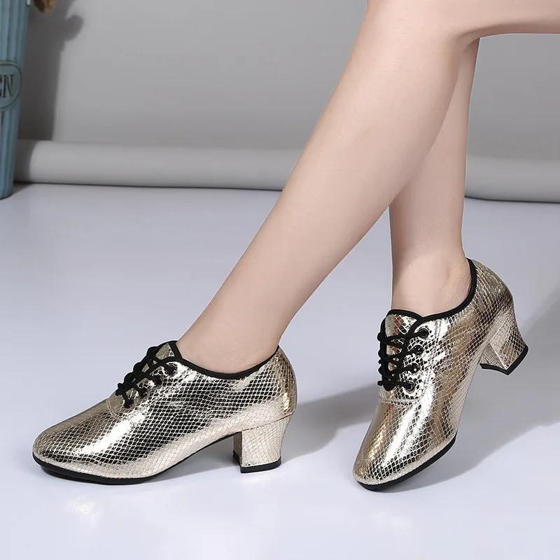 Latin Dance Women Snakeskin Leather Shoes Heels Soft Sole Modern Salsa Ballroom Dancing Shoe Woman Jazz Tango Shoes