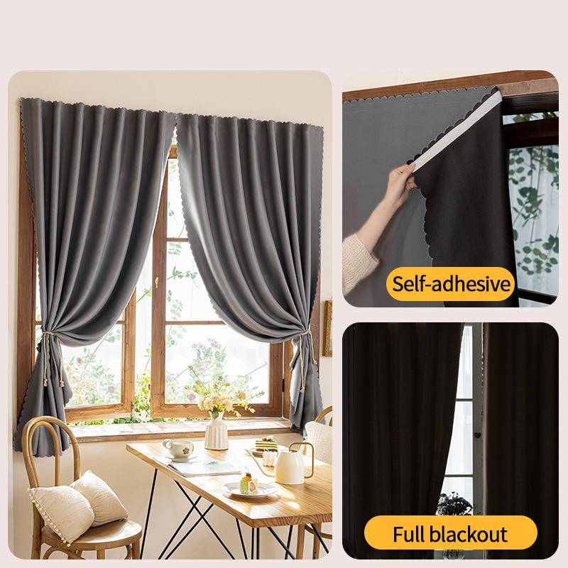Solid Color 100% Blackout Curtains Convenient No Drilling Window Curtains for Living Room Bedroom Sun Protection Privacy Drapes