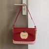 Japanese Style Cute Red Apple Plaid Shoulder Bag Women Premium Contrast Color Leather Crossbody Bag Ladies Sweet Vintage Handbag