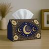 1pc Party Tissue Box, Featuring a Baroque Oriental Mandala Design, Serves As a Multifunctional Tissue Holder. It Showcases a Blue And Golden Moon Star