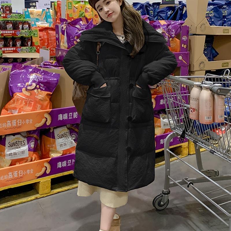 

Women s Cotton-padded Clothes Winter Medium and Long Korean Version Fashion Design Sense Cotton-padded Clothes Over the Knee Long Large Lapel L чёрный