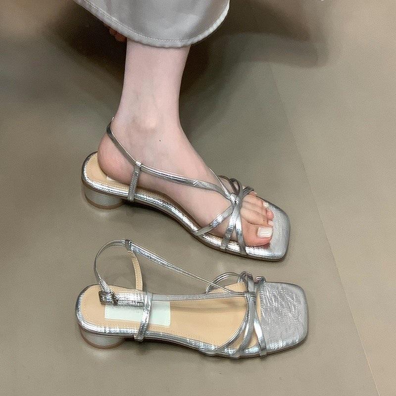 Open-toed sandals new versatile thick heel low heel thin strap fashion sandals women