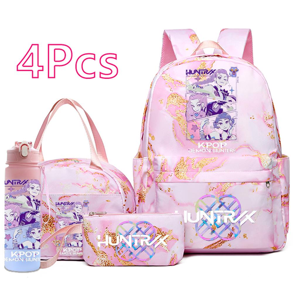 4Pcs/set Cartoon K-Pop Printed Backpack Handbag Pencil Case with 750Ml Water Bottler for Teenager Boy Girl Schoolbag Large Capacity Bookbag Mochila