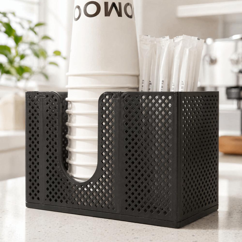 Wall Mounted Paper Cup Holder 3 Compartments Straw Organizer Coffee Cup Dispenser Home Office
