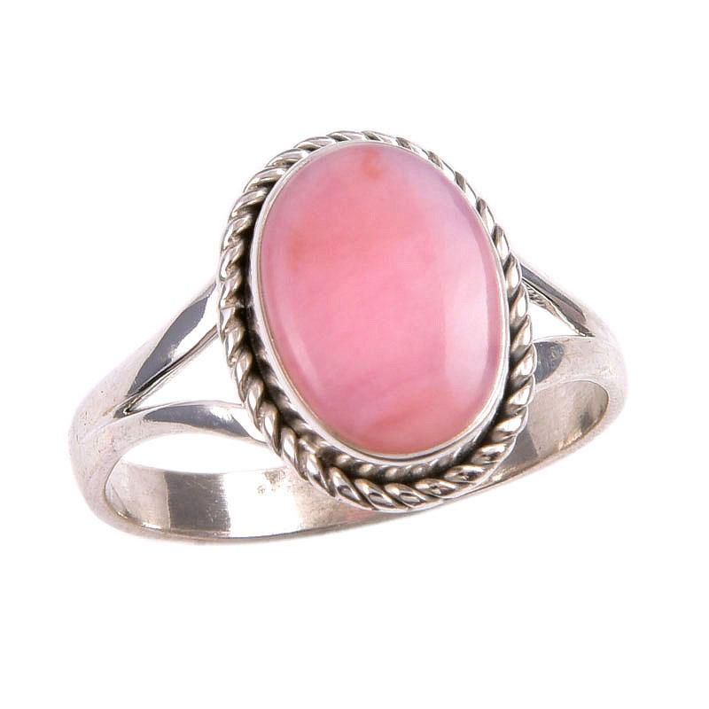 Natural Pink Opal Gemstone 925 Solid Sterling Silver Jewelry Ring Size 9.5 J4Q45