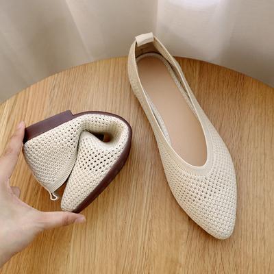 Damen Schuhe mit weicher Sohle 2024 Frühling Sommer Neuer Stil Mesh Atmungsaktivität Spitz Flache Sohle Bequeme Lässige Einzelne Schuhe