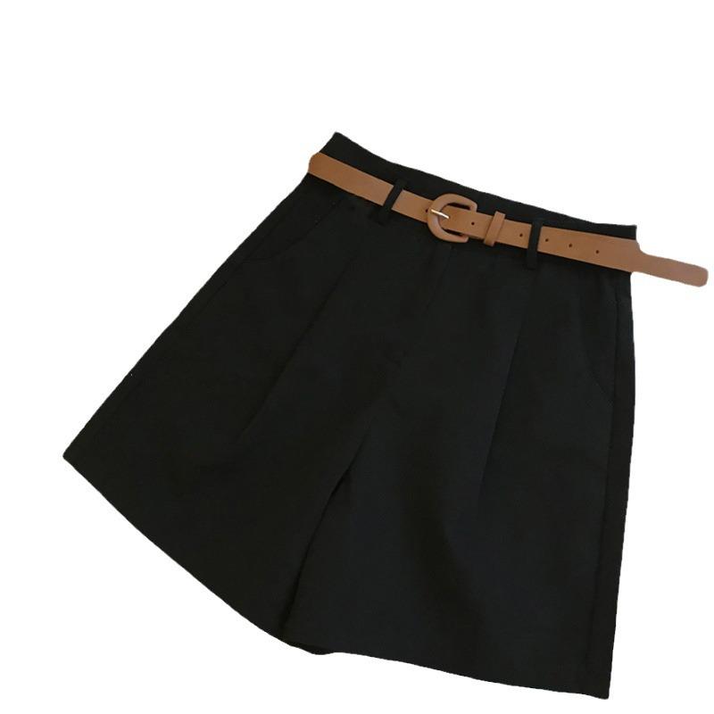 Ice Silk Women's High Waist A-line Summer Shorts - Loose Fit, Mid-Length, Wide Leg